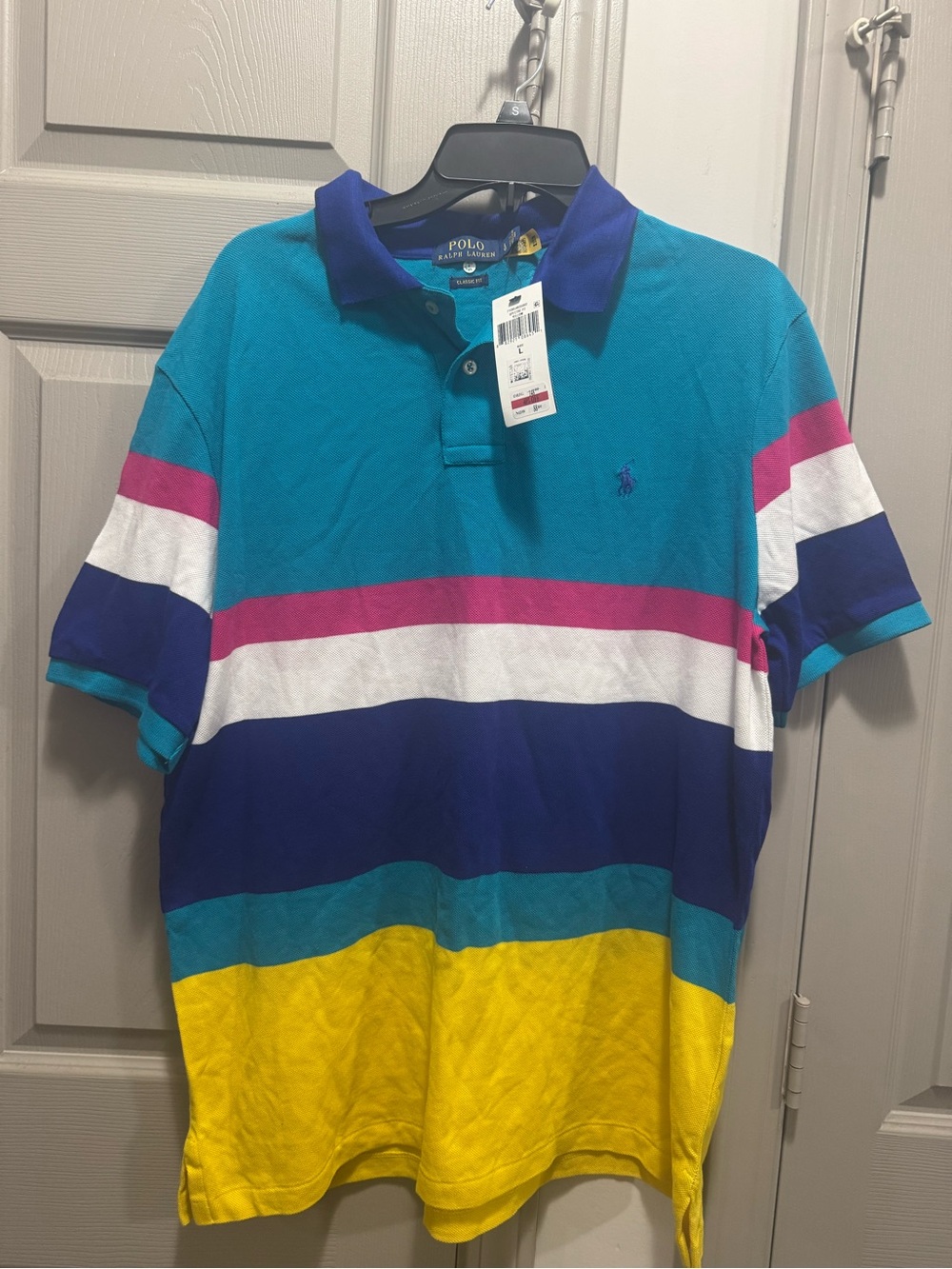 Polo by Ralph Lauren Teal, Blue, Yellow & Multicolor Striped Polo Shirt
